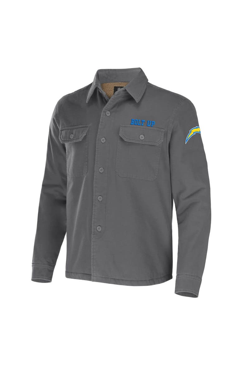 Men's NFL x Darius Rucker Collection by Fanatics Gray Los Angeles Chargers Canvas Button-Up Shirt Jacket, Alternate, color, Gray