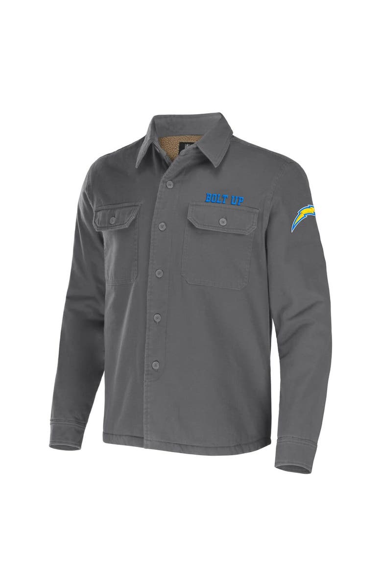NFL X DARIUS RUCKER Men's NFL x Darius Rucker Collection by Fanatics Gray Los Angeles Chargers Canvas Button-Up Shirt Jacket, Alternate, color, Gray