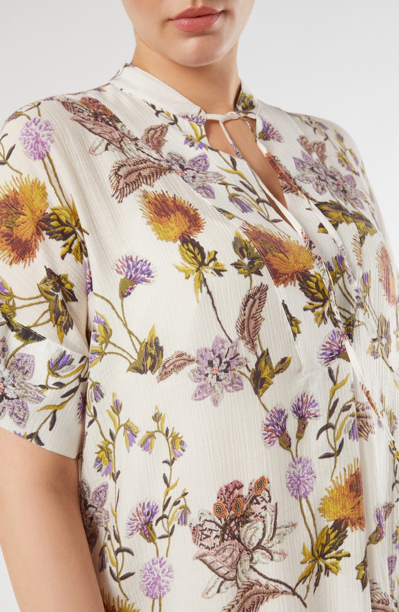 Marina Rinaldi Otto Floral Crepe Dress, Alternate, color, White