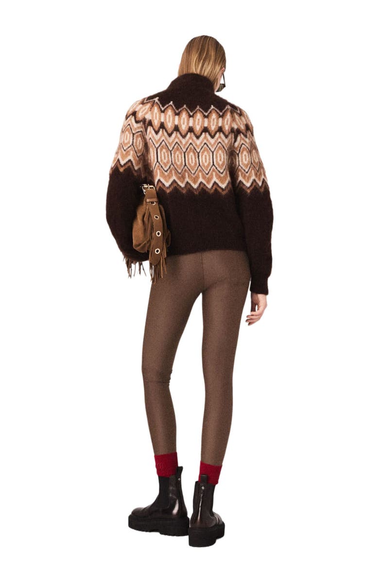 maje Fair Isle high-neck sweater, Alternate, color, Dark Brown