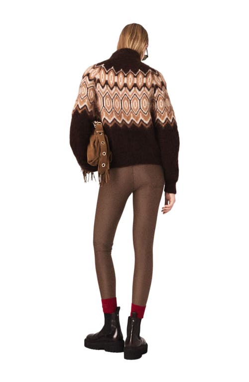Maje Womens Dark Brown Fairisle High-neck Mohair-blend Jumper In Brown