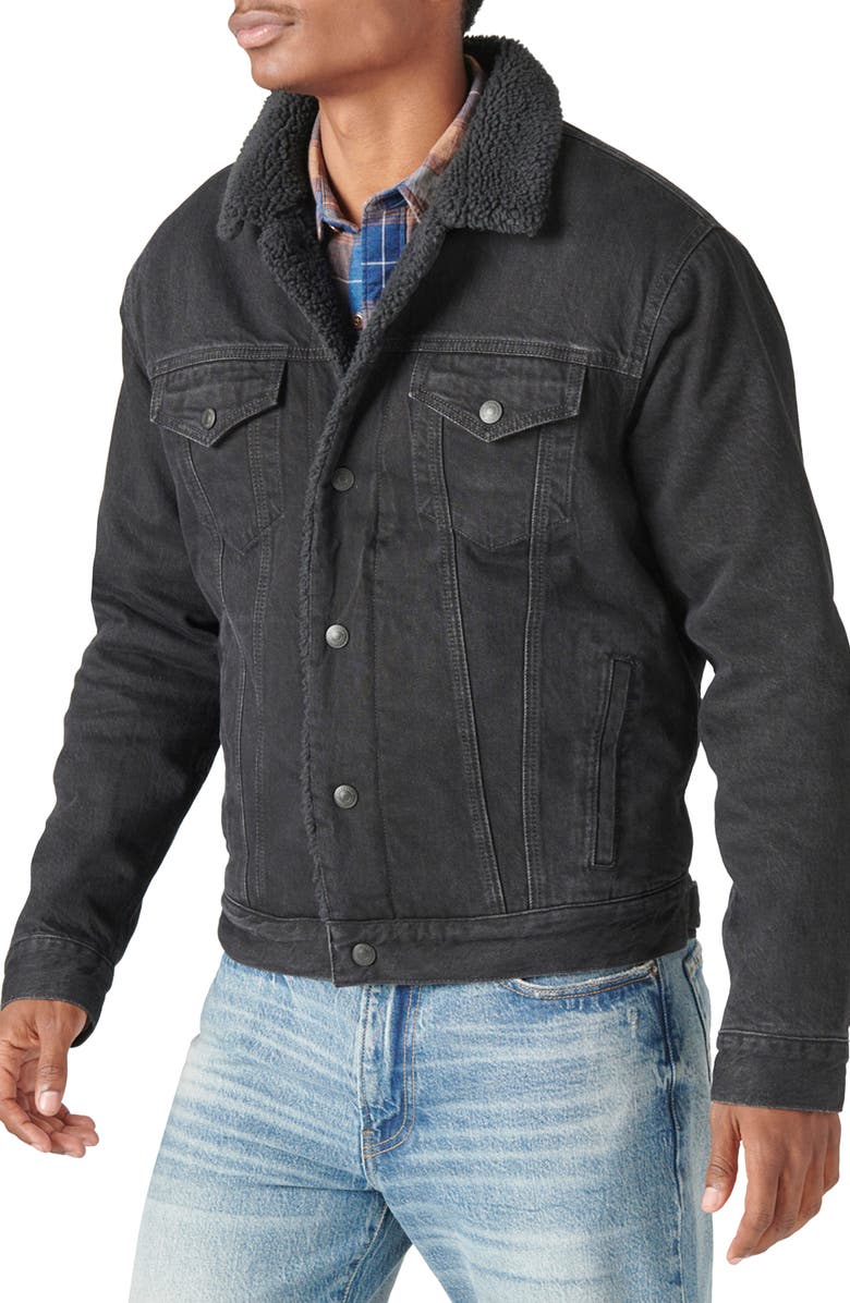 Lucky Brand Faux Shearling Lined Denim Trucker Jacket, Alternate, color,