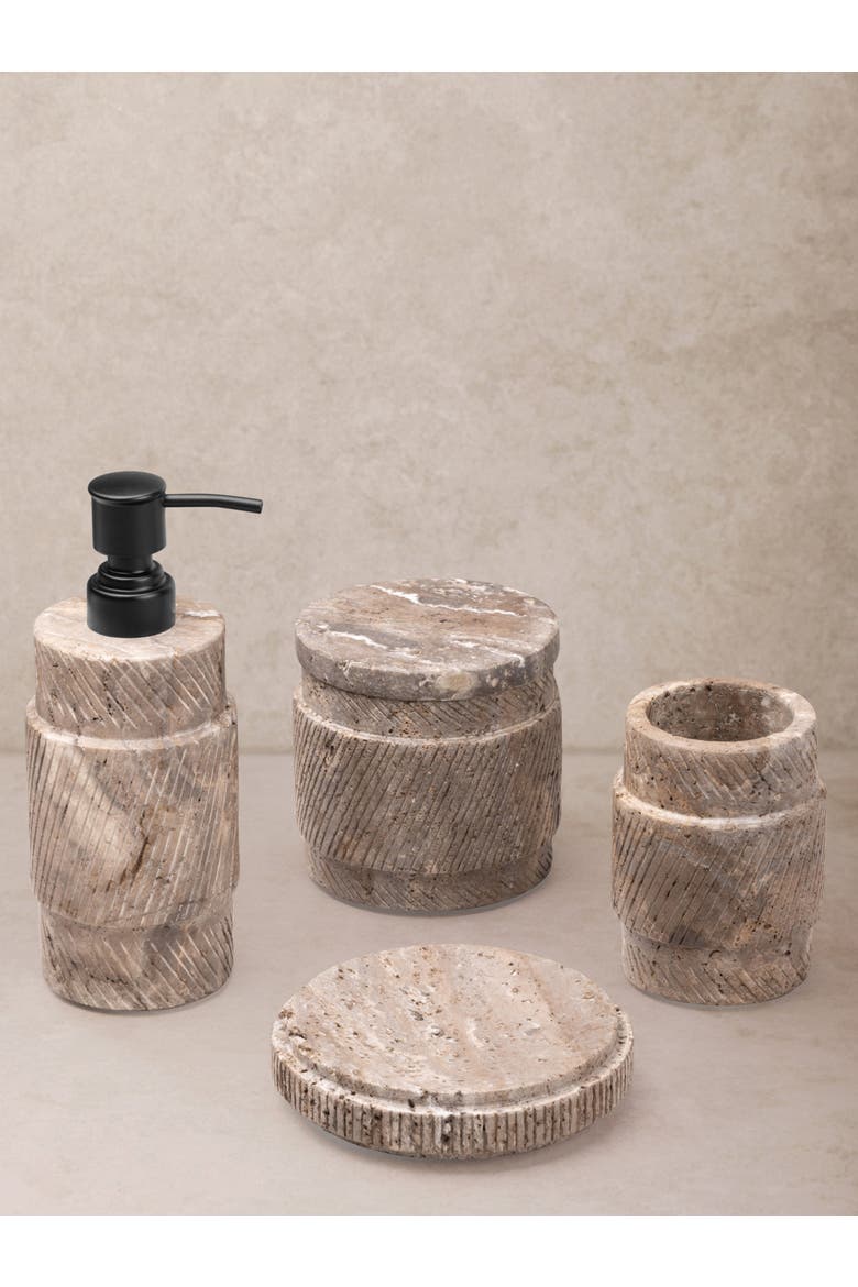 Tallinn Gray Travertine Bath Accessories, Set of 4, Main, color, Brown
