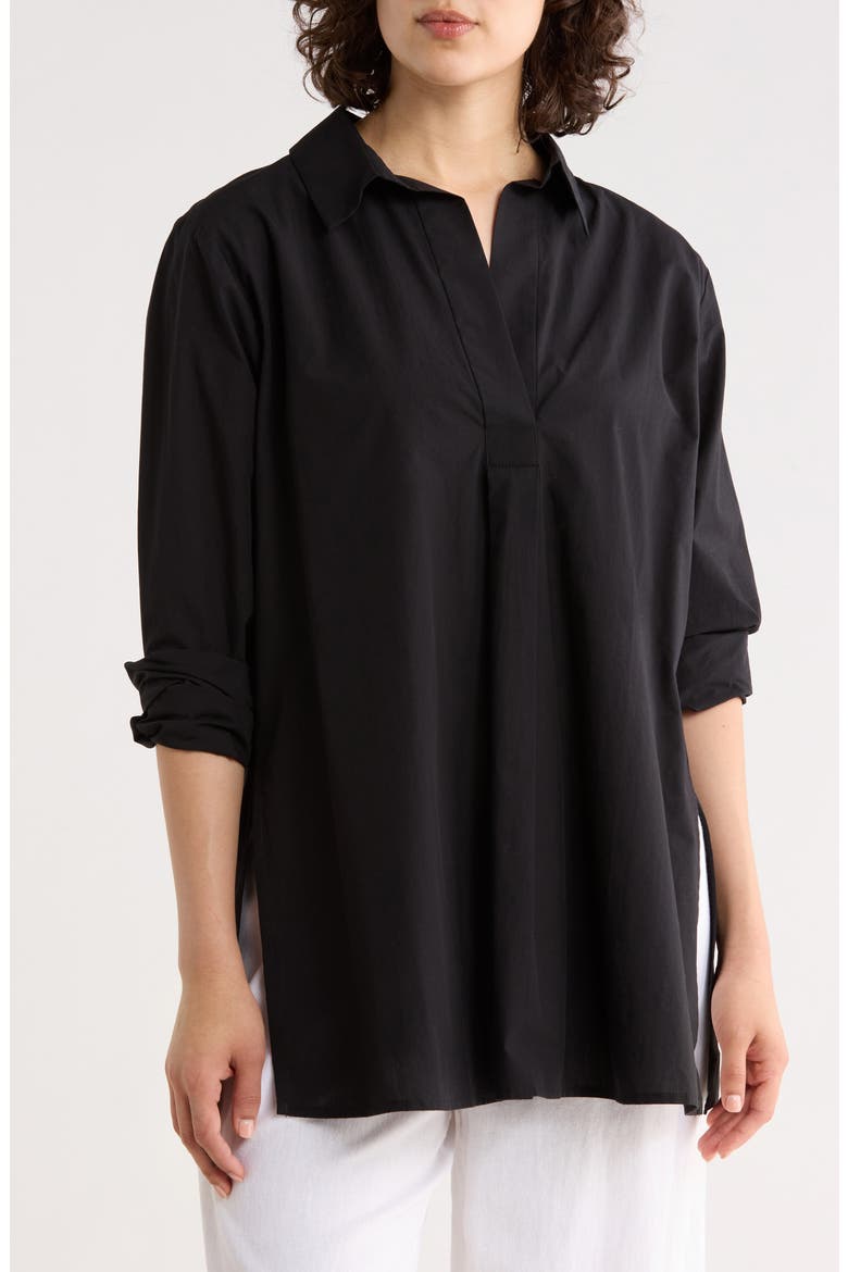 Long Sleeve Organic Cotton Tunic Shirt, Main, color, BLACK