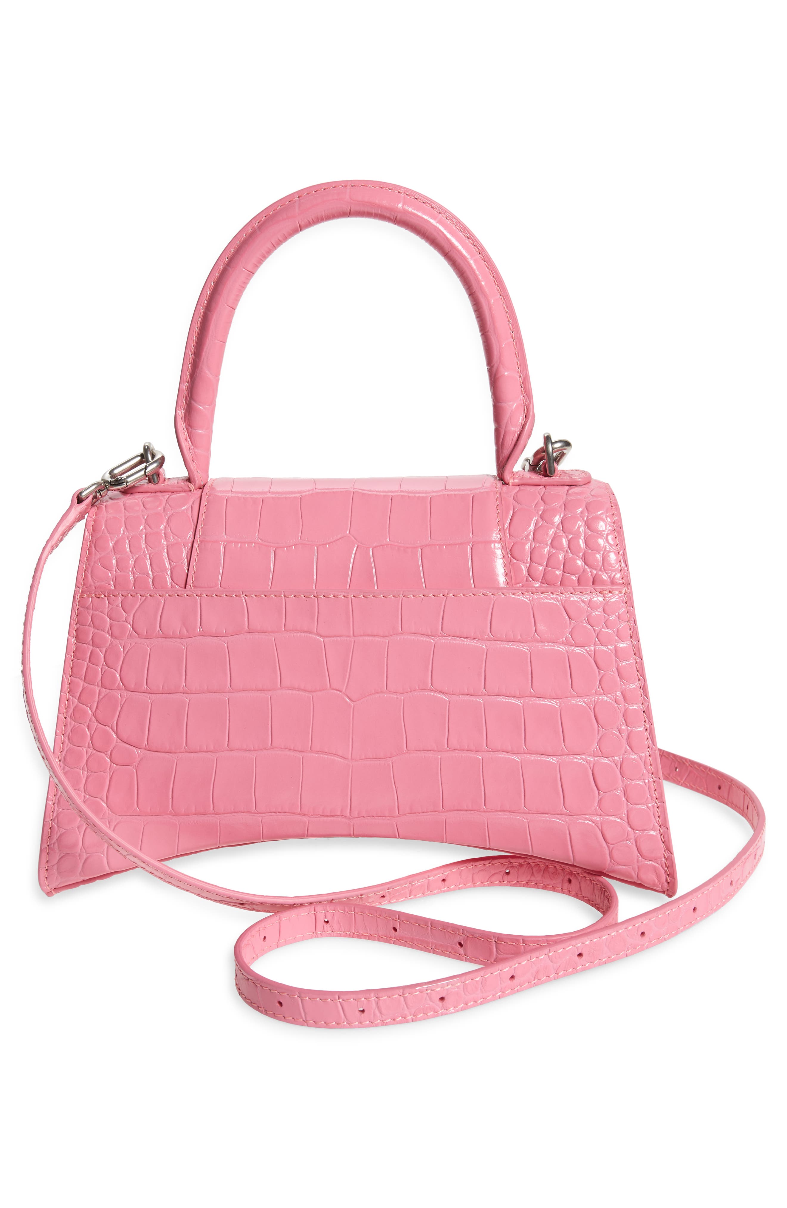 Small Hourglass Croc Embossed Leather Top Handle Bag, Alternate, color, BABY PINK