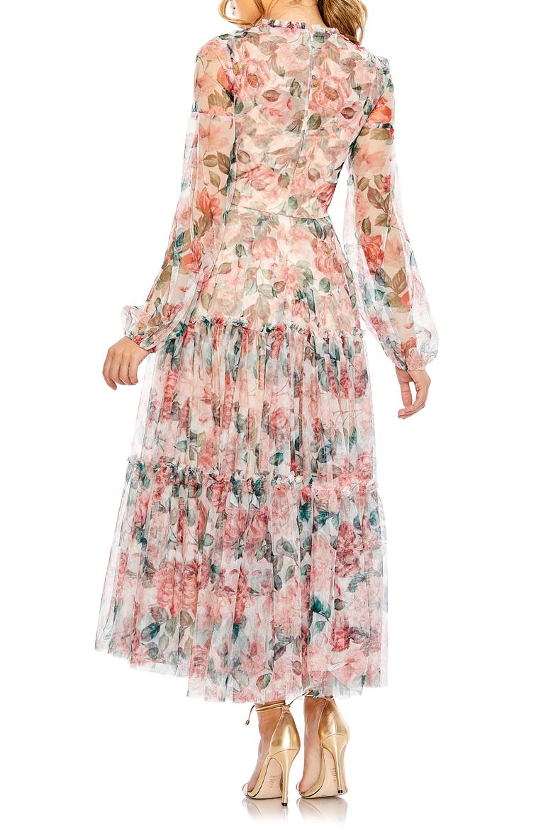 Long Sleeve High Neck Long Balloon Sleeve Midi Dress, Alternate, color, WHITE MULTI