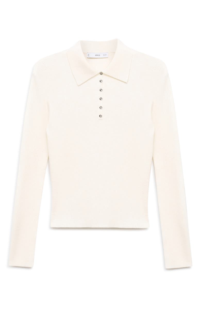 MANGO Rib Long Sleeve Polo Sweater, Alternate, color, Ecru
