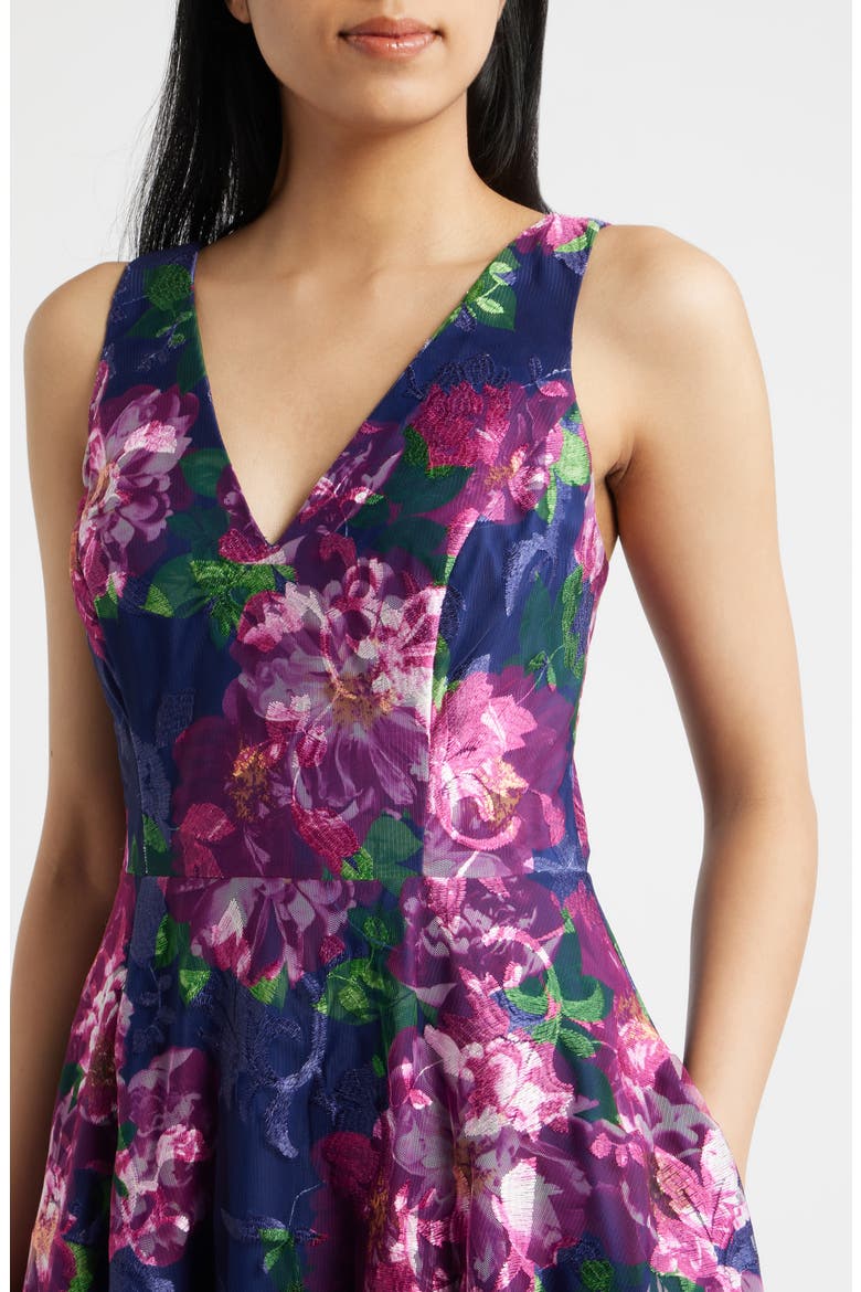 Floral Print Sleeveless Fit & Flare Cocktail Dress, Alternate, color, NAVY MULTI