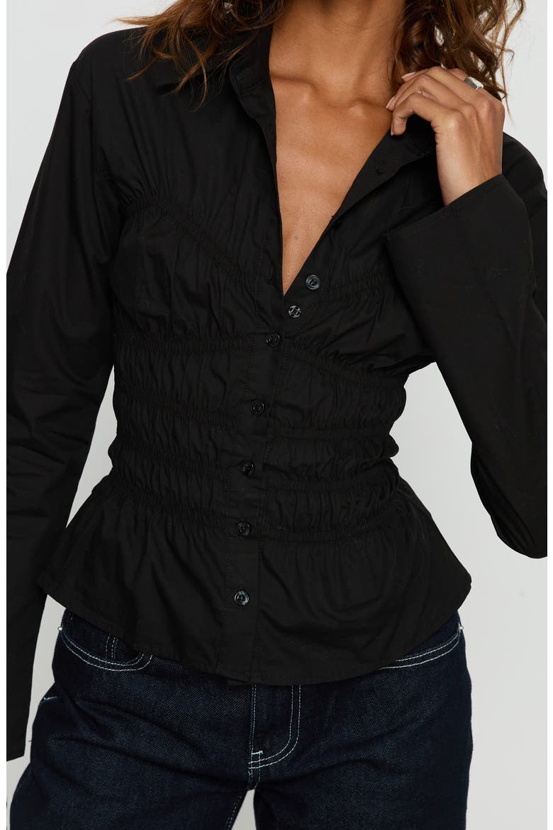 Lisel Shirred Long Sleeve Top, Alternate, color, BLACK