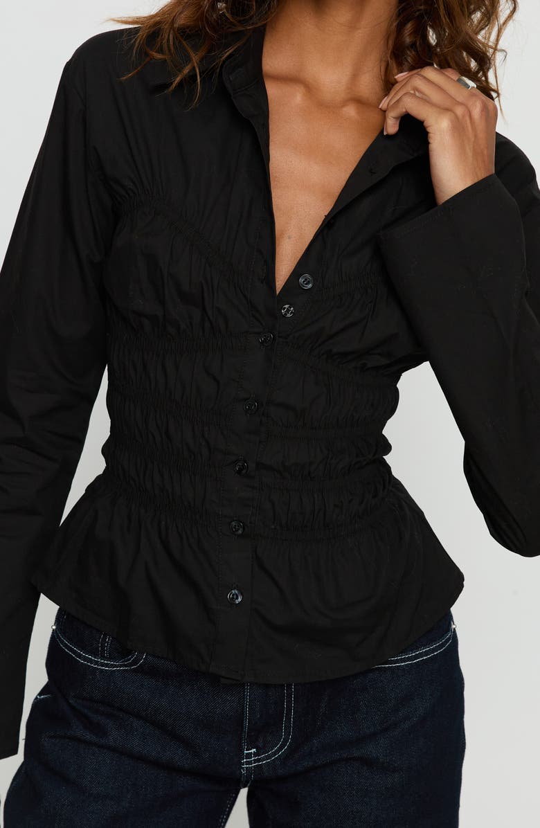 Princess Polly Lisel Shirred Long Sleeve Top, Alternate, color, Black