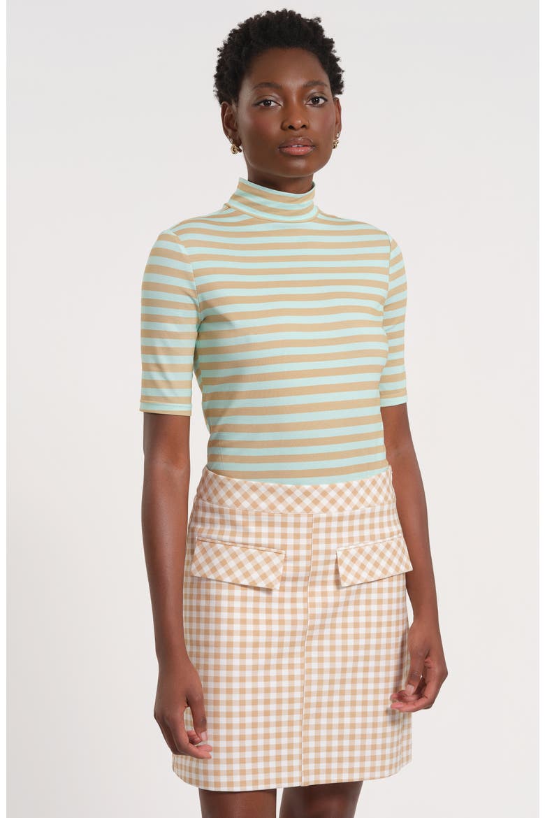 Gingham A-Line Skirt, Alternate, color, BEIGE/ WHITE