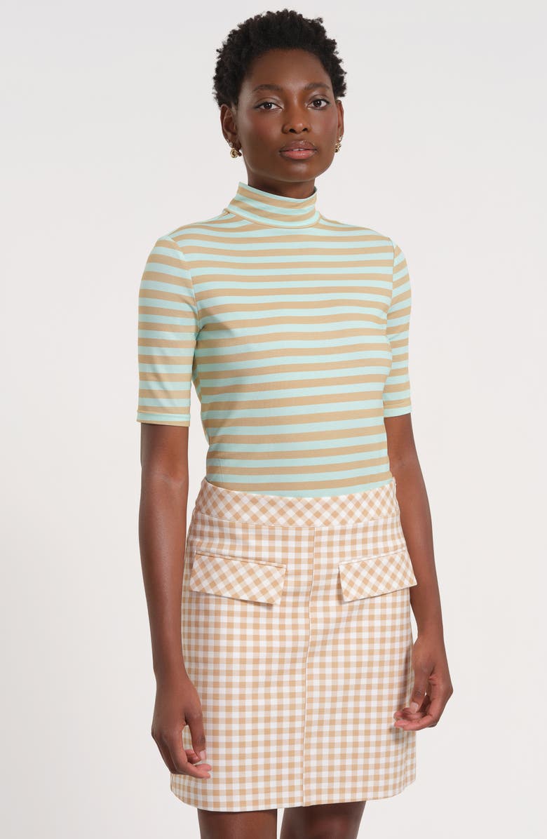 Isaac Mizrahi New York Gingham A-Line Skirt, Alternate, color, Beige/ White