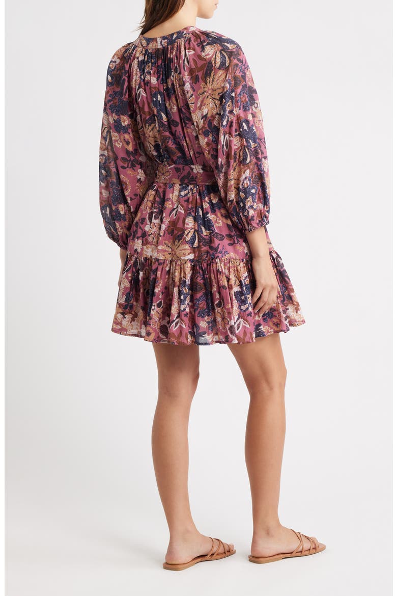 Elvia Tie Waist Long Sleeve Minidress, Alternate, color, BERGAMOT PRINT