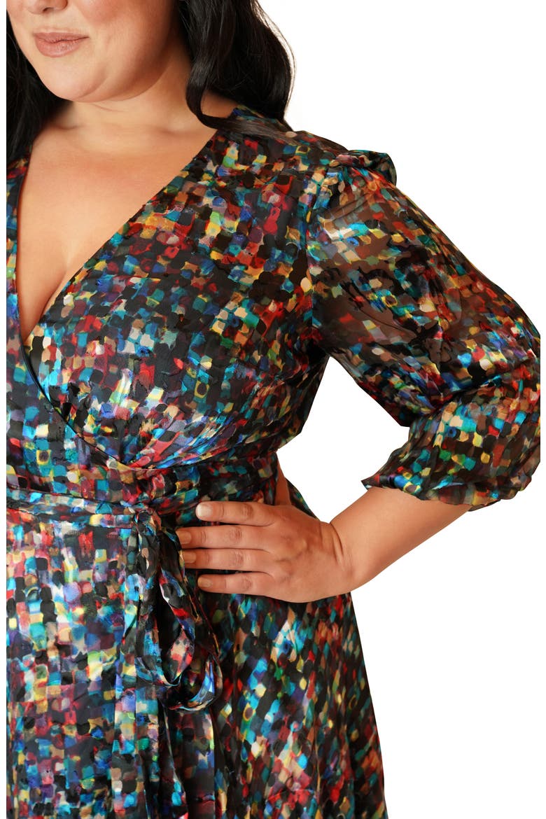 Graphic Print Burnout Wrap Dress, Alternate, color, TEAL