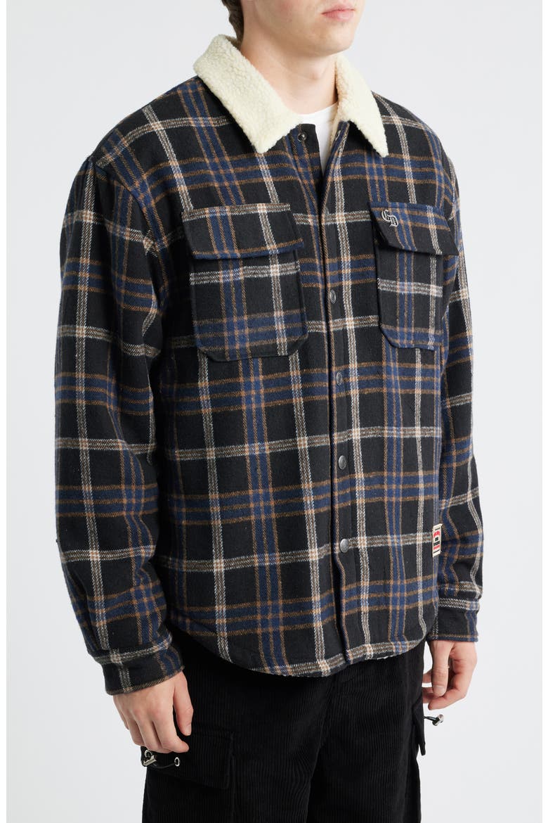 Richmond Check Faux Shearling Shirt Jacket, Alternate, color, BLUE/BLACK