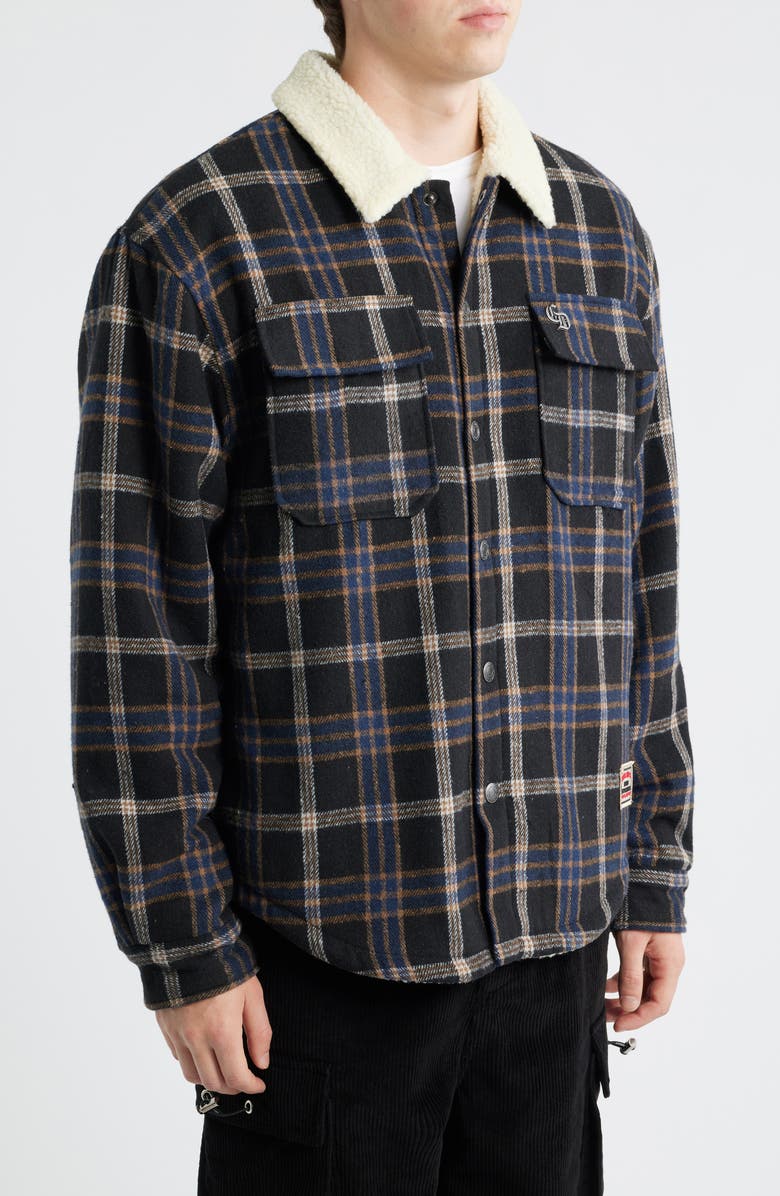 CRIMINAL DAMAGE Richmond Check Faux Shearling Shirt Jacket, Alternate, color, Blue/Black