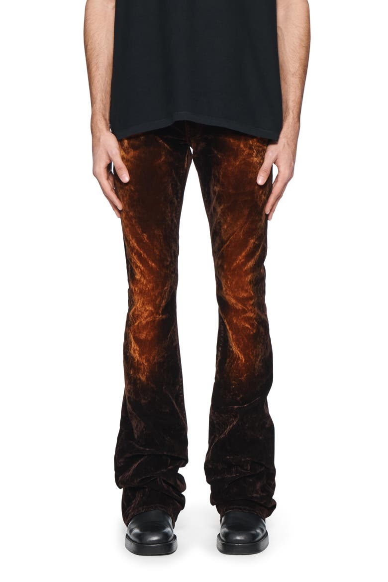 Super Stack Flare Velvet Pants, Main, color, BROWN