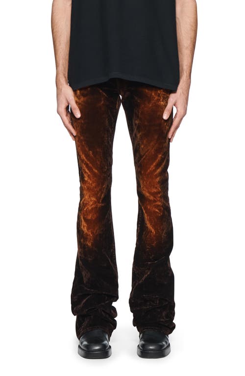 PURPLE BRAND Super Stack Flare Velvet Pants in Brown 