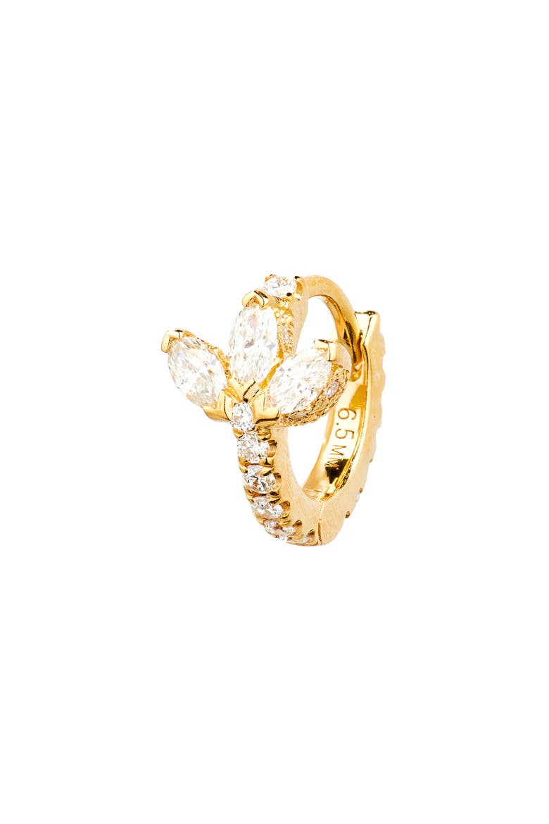 Diamond Lotus Eternity Huggie Hoop Earring, Main, color, 18K YELLOW GOLD/ DIAMOND