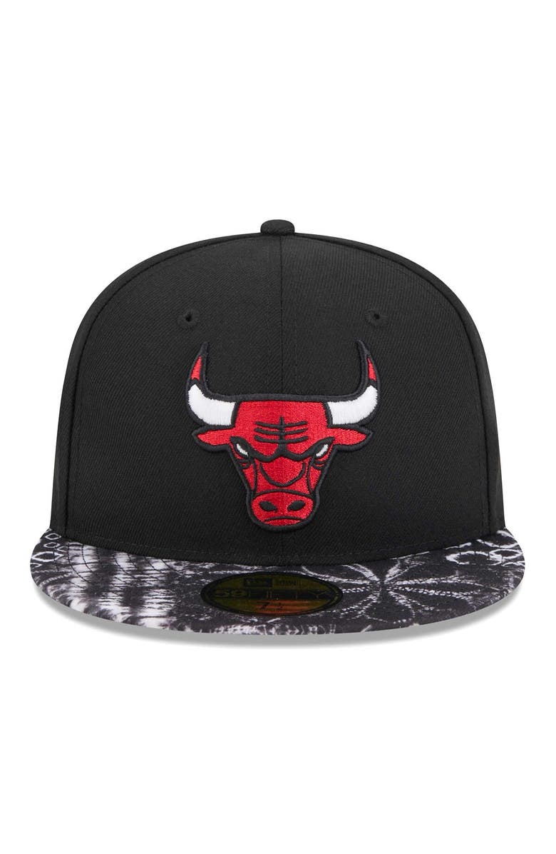 New Era Men's New Era Black Chicago Bulls Coral Reef Visor 59FIFTY Fitted Hat, Alternate, color,