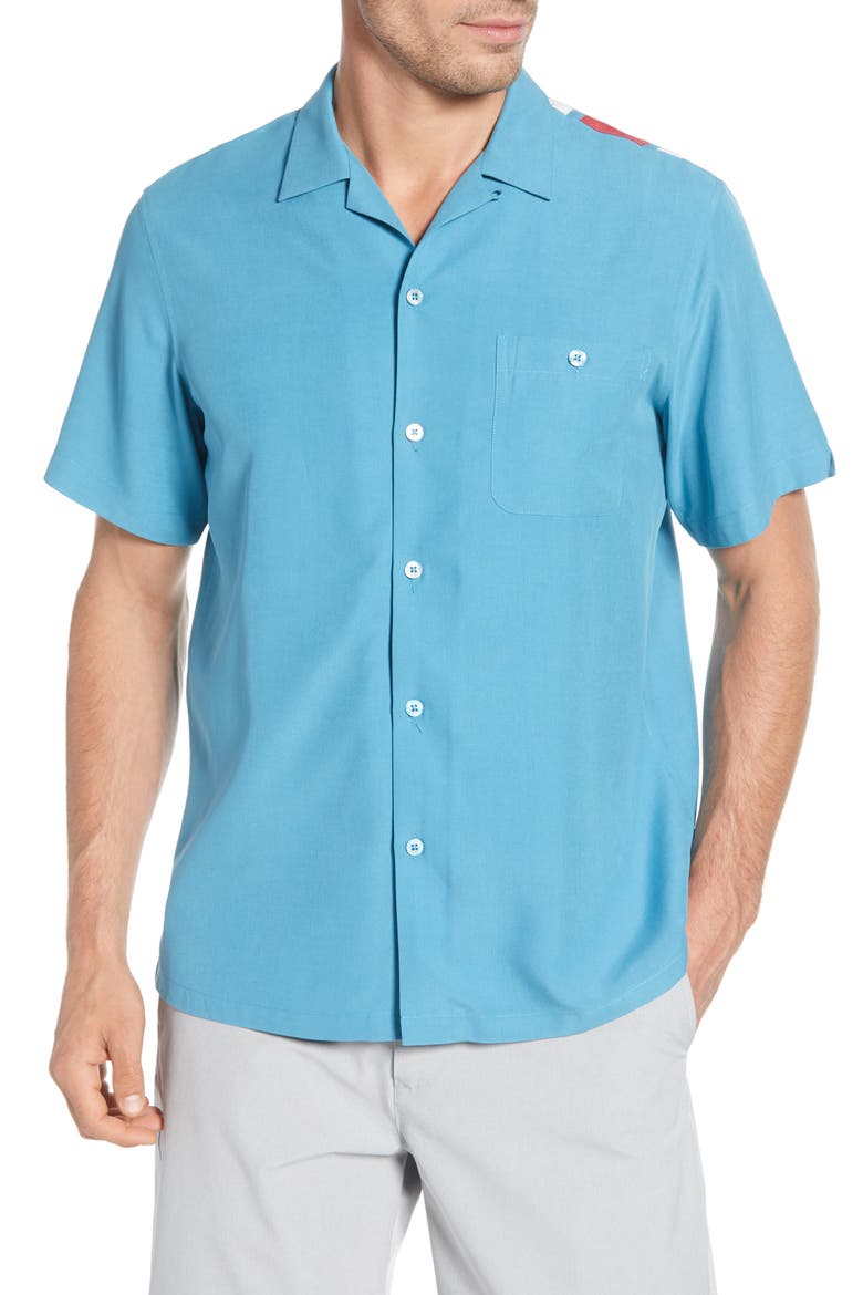 Santa Notes Classic Fit Silk Blend Button-Up Shirt, Main, color, POOL