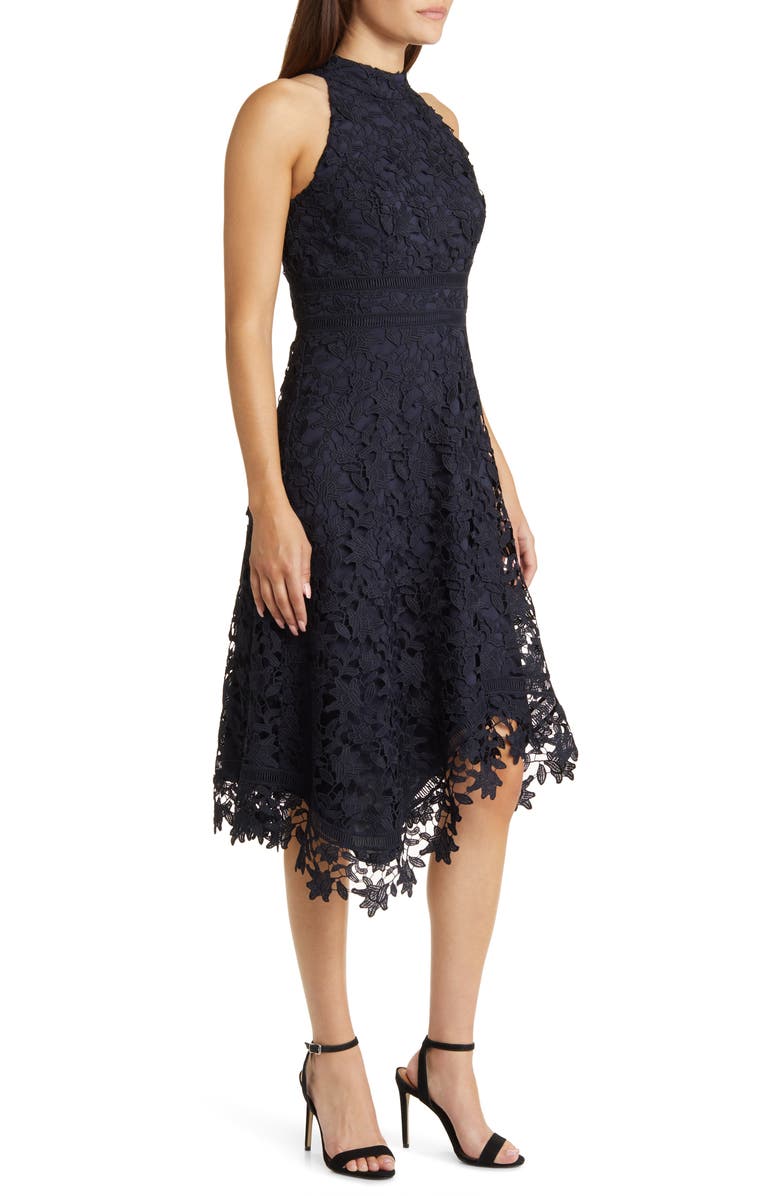 Eliza J Lace Asymmetric Hem Mock Neck Dress, Alternate, color, 