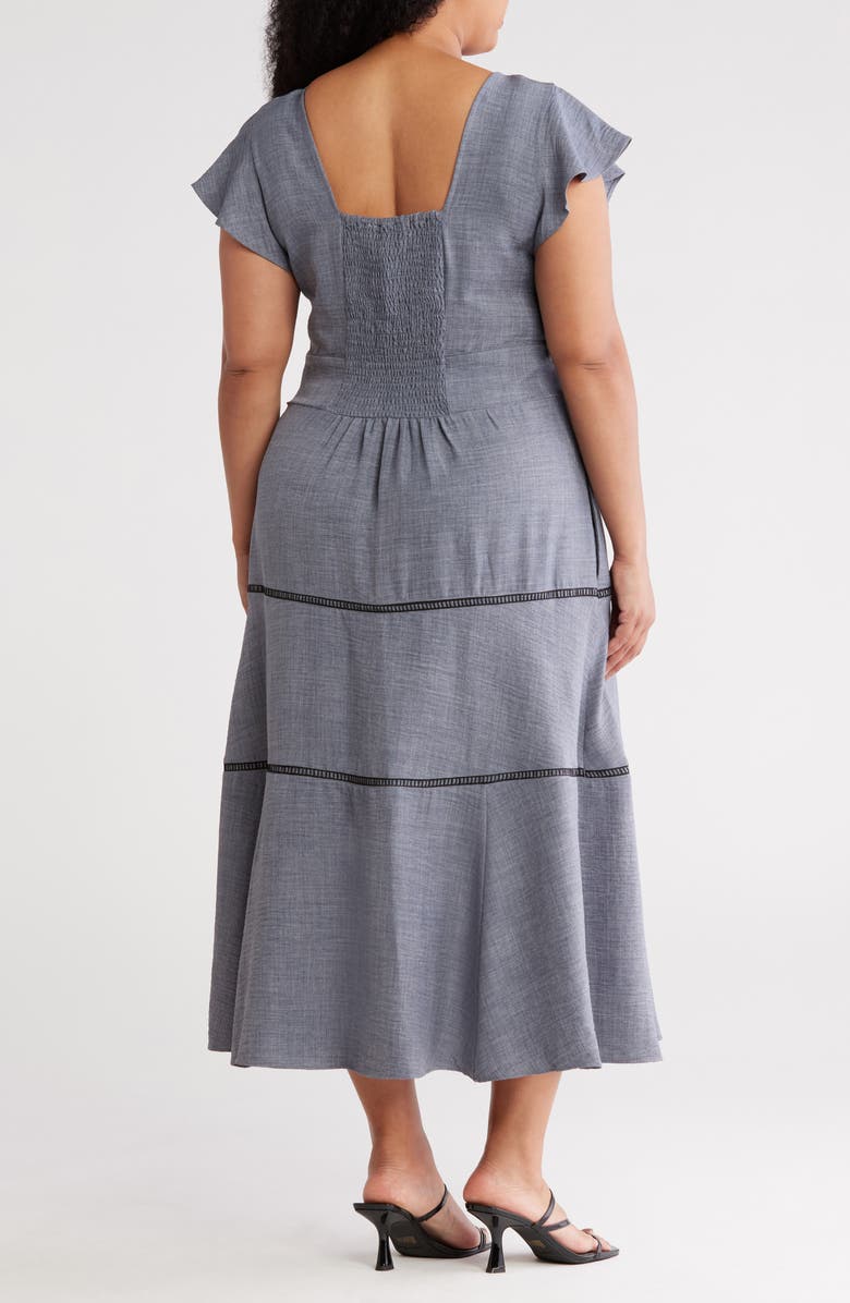 Calvin Klein Crosshatch Cap Sleeve A-Line Midi Dress, Alternate, color, Steel/ Black