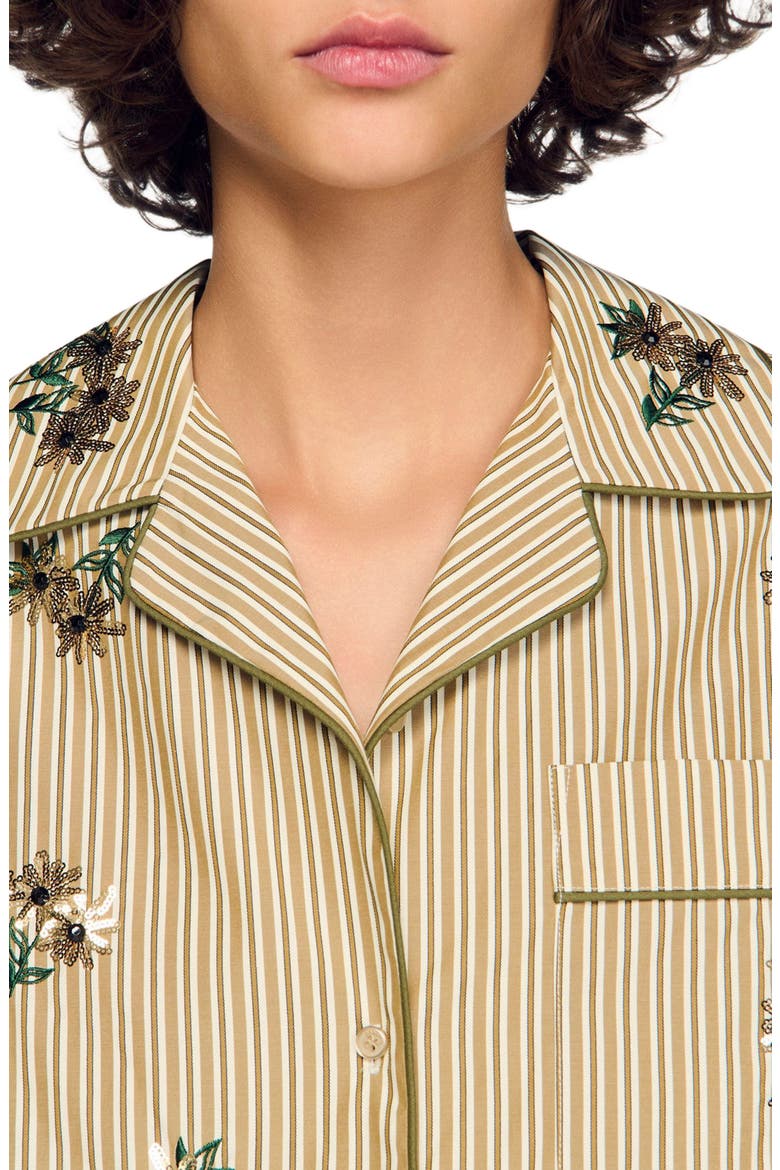 Striped shirt, floral embroidery, Alternate, color, Olive green