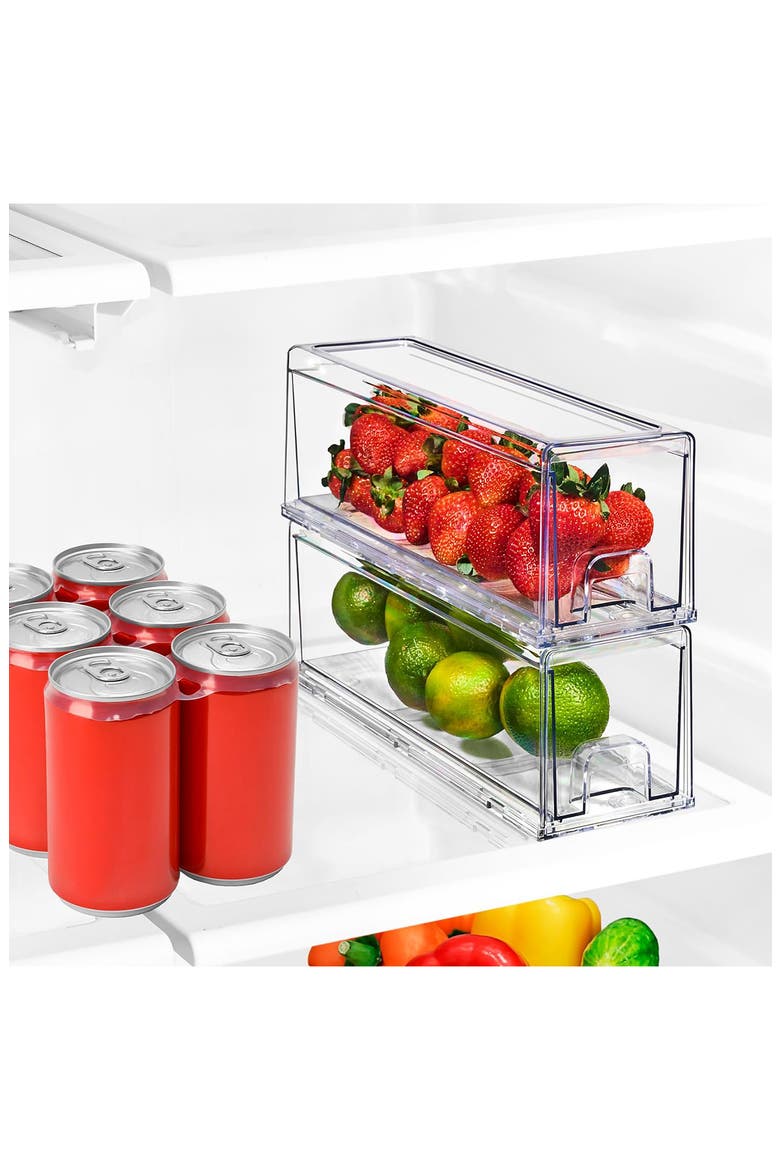 Set of 2 Stackable Fridge Storage Drawers, Alternate, color, CLEAR