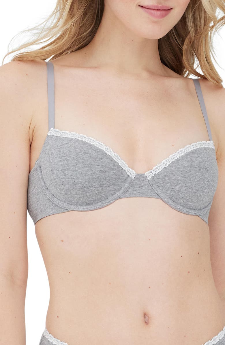 Skarlett Blue Adorned Cotton Underwire Bra, Main, color, Heather Grey/Ivory