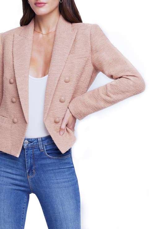 Brooke Double Breasted Crop Cotton Blend Blazer