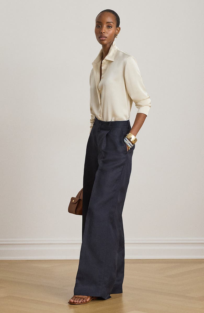 Lauren Ralph Lauren Drapey Georgette Button-Up Shirt, Alternate, color, Mascarpone Cream