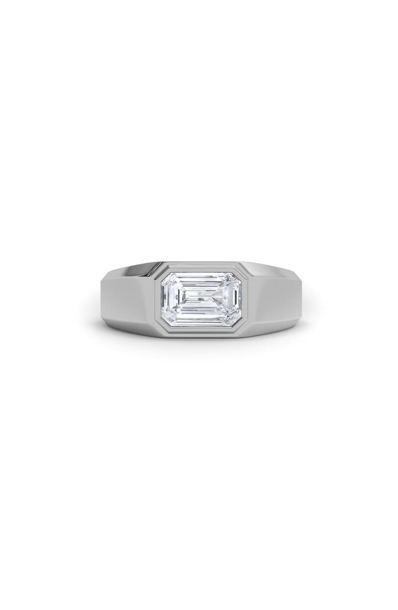 HauteCarat Men's Emerald Cut Lab Created Diamond Signet Ring, Alternate, color, 2.00 Ctw 18K White Gold