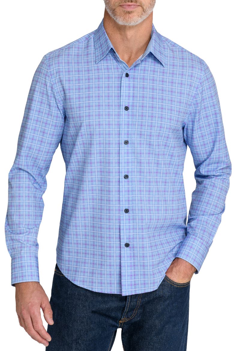 Slim Fit Plaid Stretched Button Up Shirt, Main, color, BLUE PURPLE