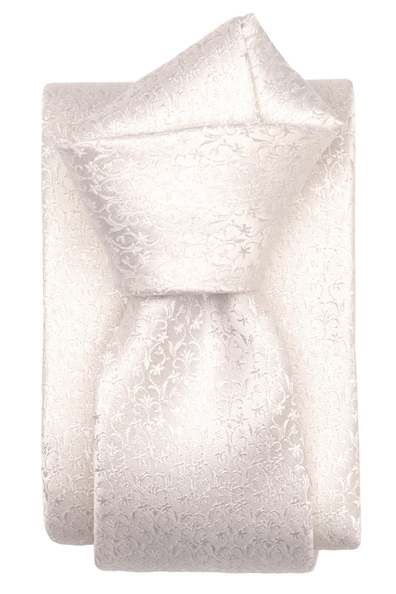 Parioli - Extra Long Silk Jacquard Tie for Men, Alternate, color, White