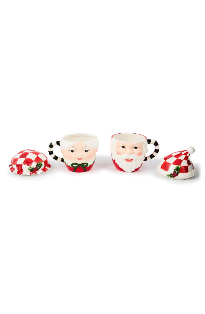 MACKENZIE CHILDS Check It Out Set of 2 Covered Mugs, Alternate, color, Red