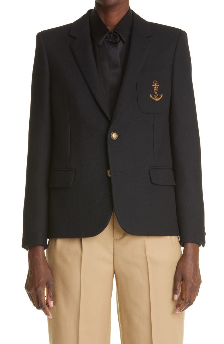 Saint Laurent Embroidered YSL Anchor Wool Blazer, Main, color,