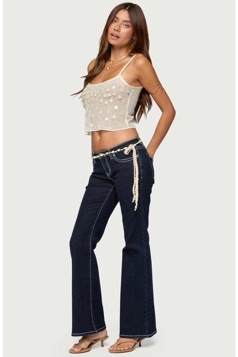 Onya Iridescent Open Stitch Sequin Crop Top, Alternate, color, CREAM
