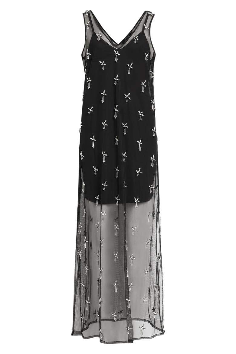 Kai Crystal Mesh Sleeveless Dress, Alternate, color, BLACK