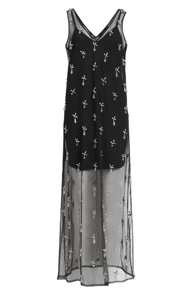 AllSaints Kai Crystal Mesh Sleeveless Dress, Alternate, color,