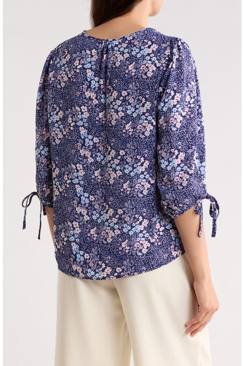 Floral Tie Cuff Top, Alternate, color, BLUE