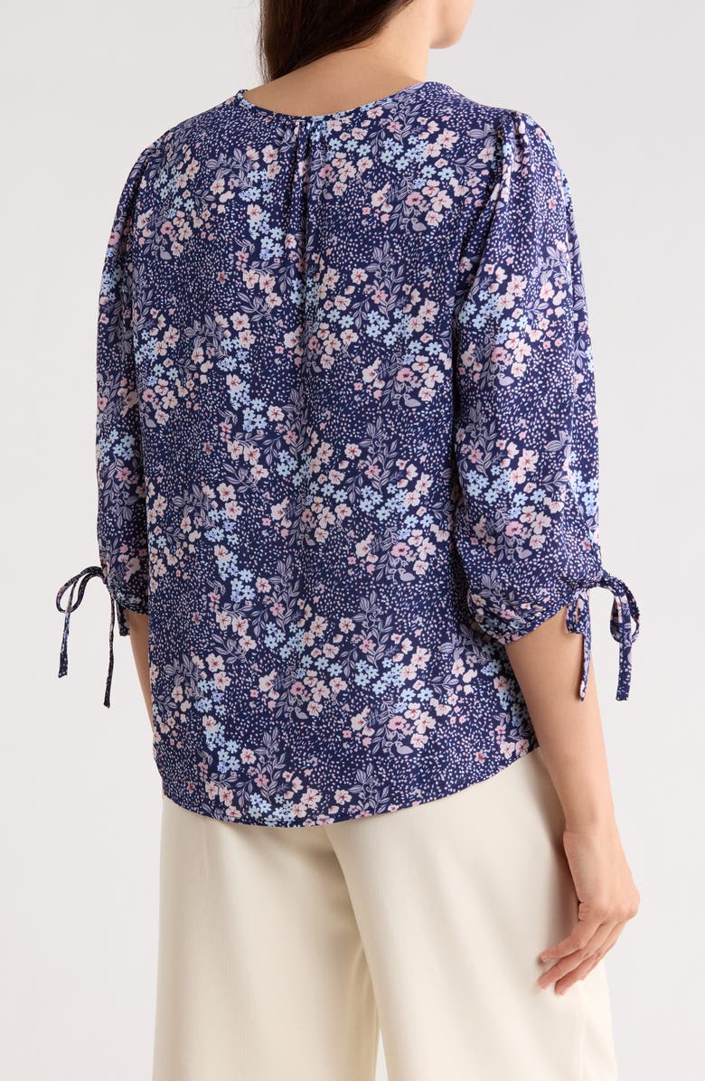 Renee C Floral Tie Cuff Top, Alternate, color, Blue