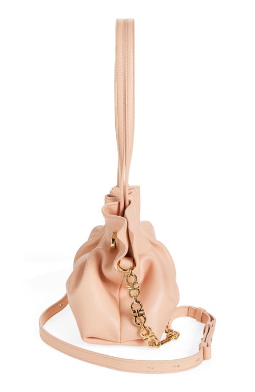 Ferragamo Small Gancio Piercing Soft Leather Shoulder Bag In Plaster
