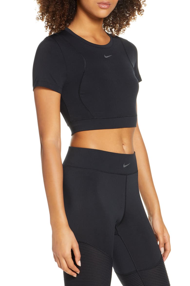 Pro AeroAdapt Crop Top, Alternate, color, BLACK/ BLACK/ METALLIC SILVER