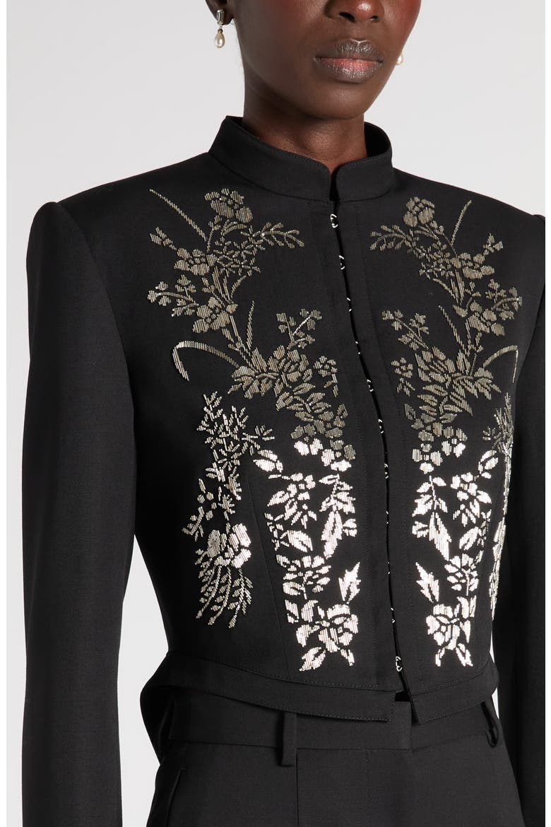 Beaded Floral Hook & Eye Wool Jacket, Alternate, color, BLACK