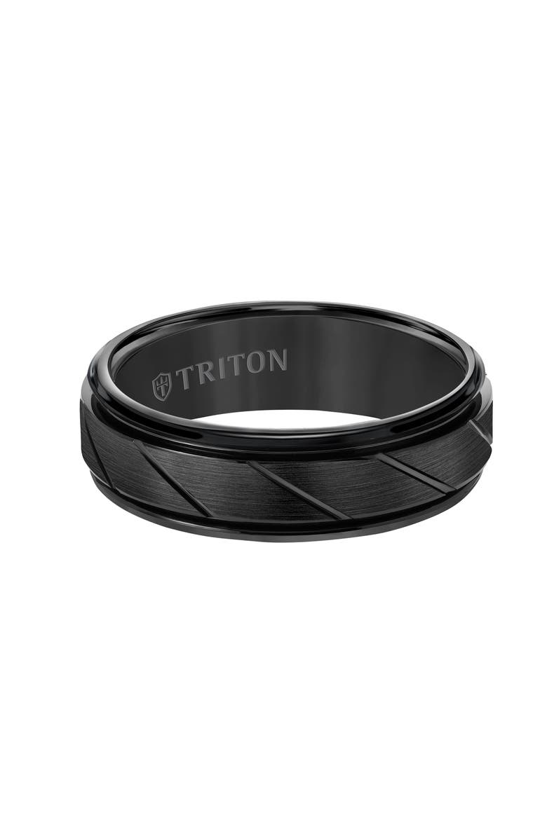 Triton 7MM Tungsten Carbide Ring with Diagonal Cut Center and Round Edge, Alternate, color, 
