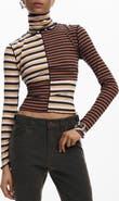Desigual Colorblock Stripe Rib Turtleneck Top