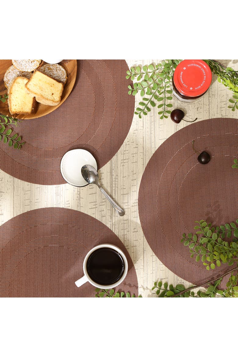 PVC Double frame Round Placemat Set/6, Alternate, color, Cinnamon