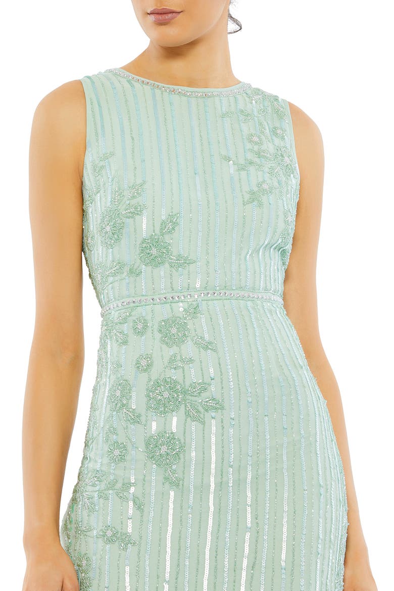 Sequin Stripe & Floral Sheath Dress, Alternate, color, SEAFOAM