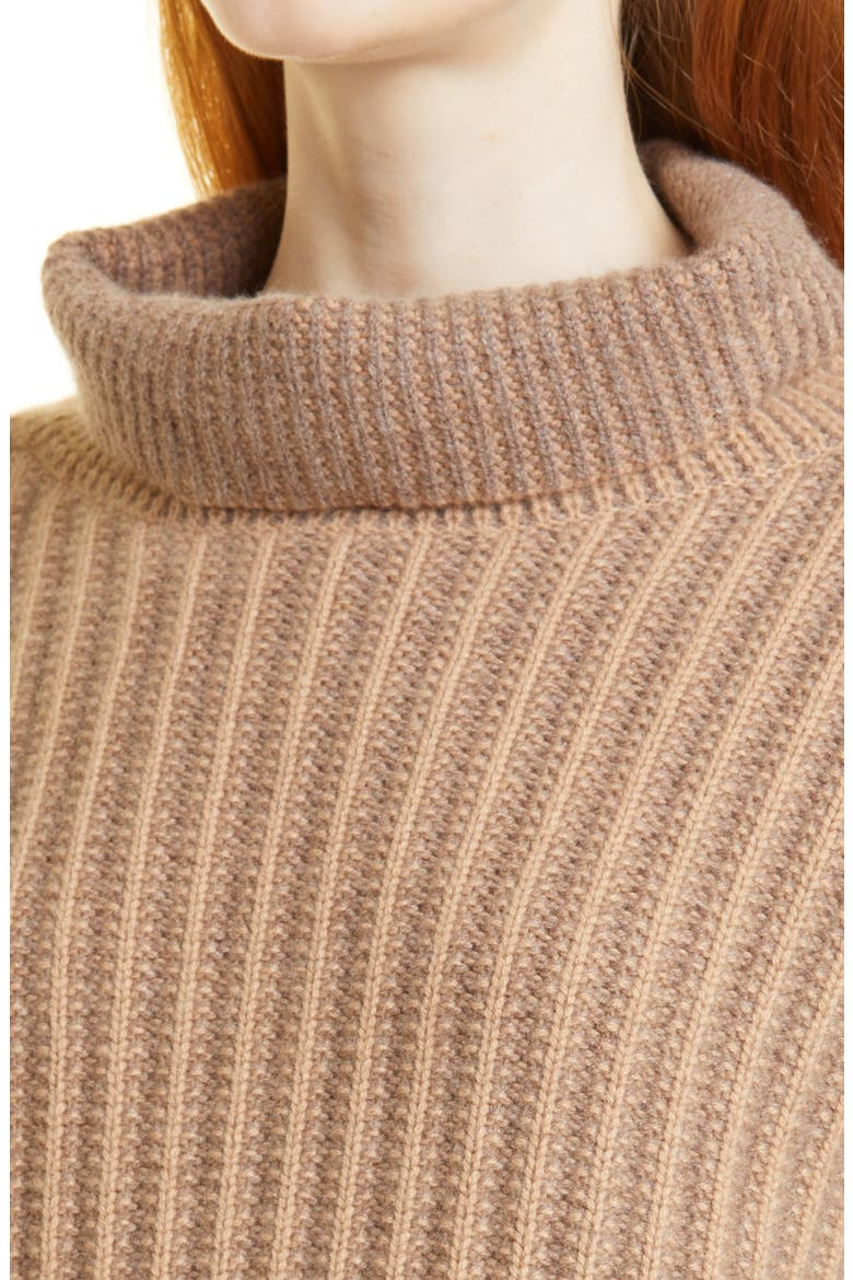 Ribbed Turtleneck Cashmere Sweater, Alternate, color, CAMEL TONAL COMBO